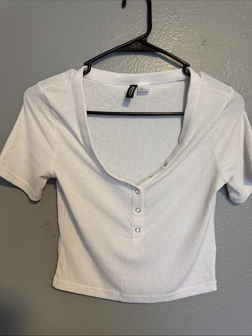 Divided White Ribbed Henley Crop Top